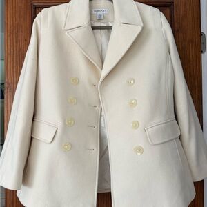 Preston & York Vintage Women’s Cream Double-Breasted Woll Pea Coat